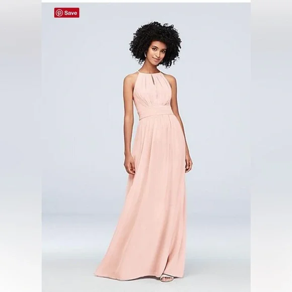 david's bridal high neck bridesmaid dress David's Bridal Iris Bridesmaid Dress High Neck Multi Coloured Mesh  Dress Celebrate DB Studio High-Neck